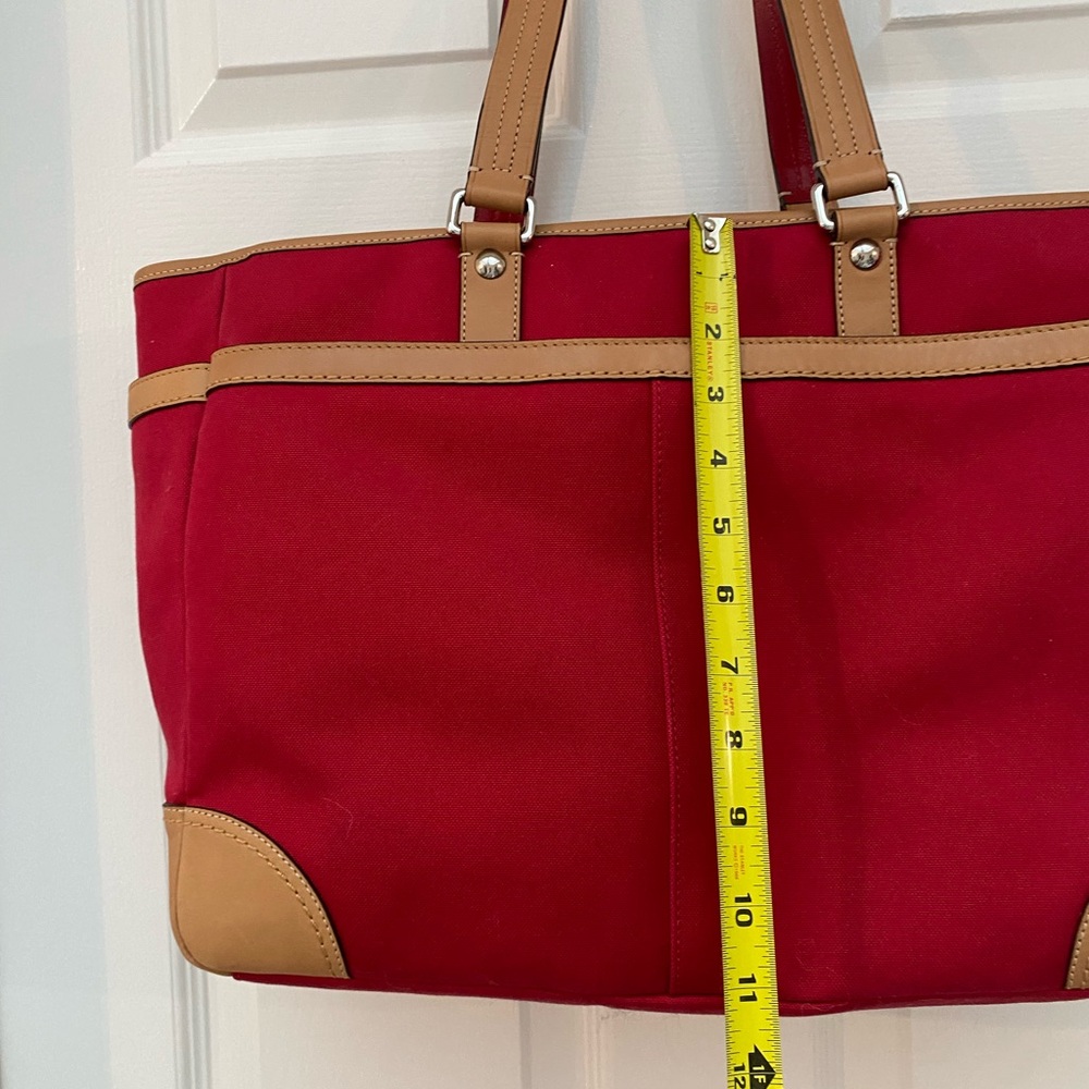 Coach Red Travel Tote / Diaper Tote with Long Strap and So Many Pockets! - Picture 7 of 16